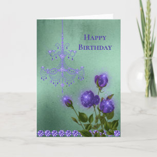 Carte Boho Purple Chandelier Diamond Floral Anniversaire