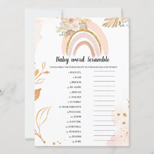 Carte Boho Rainbow Baby scrambule mot Baby shower jeu