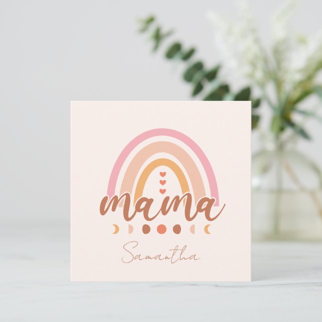 Carte Boho Rainbow Mama avec phases de lune (Debout devant)