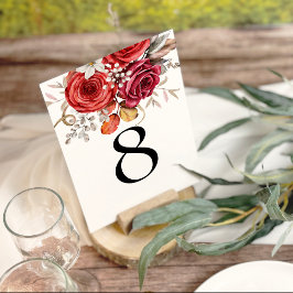 Carte Boho Red Automne Florals Numéro de tableau
