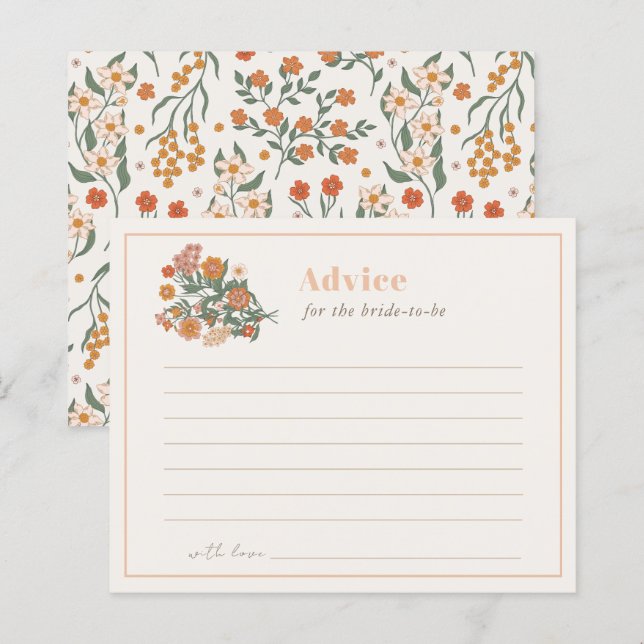 Carte Boho Retro Fleur sauvage Fête des mariées Co (Devant / Derrière)