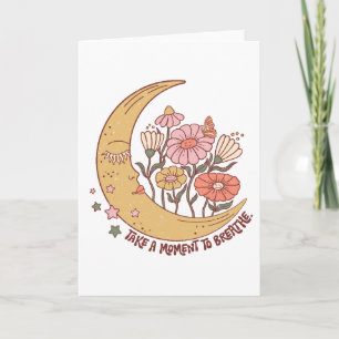 Carte Boho Retro Fleurs Lune Vibe Été Prendre Un Moment