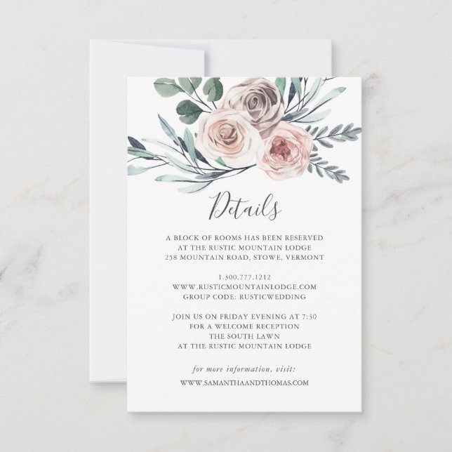 Carte Boho Rose Mariage Détails (Devant)