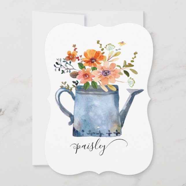 Carte Boho Rust Orange Aquarelle Fleurs Arrosage Can (Devant)