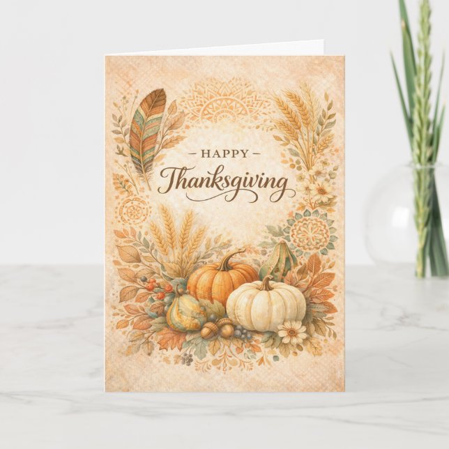 Carte Boho Rustic Thanksgiving Pumpkin Harvest  (Devant)