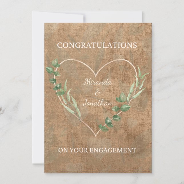 Carte Boho Sage Green Botanical Heart Fiançailles  (Devant)