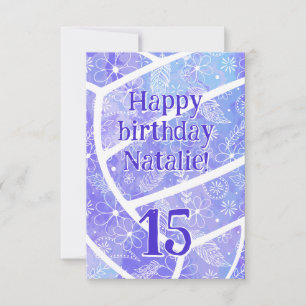 Carte boho sport violet fleuri volley anniversaire