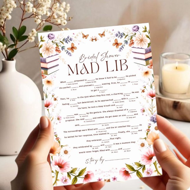 Carte Boho Storybook Floral Mad Libs Fête des mariées Je (Créateur téléchargé)