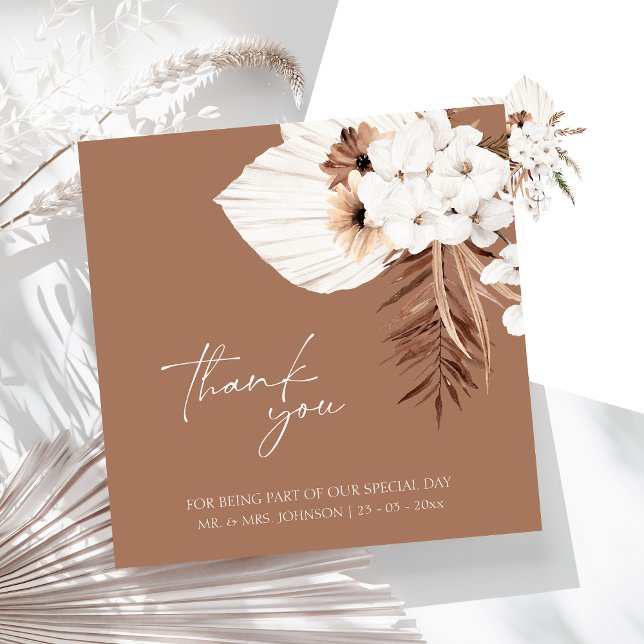 Carte Boho Terracotta Brown Floral Mariage Merci (Boho Terracotta Brown Floral Wedding Thank You)