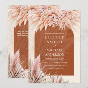 Carte BOHO Terracotta Coral Pampas Mariage