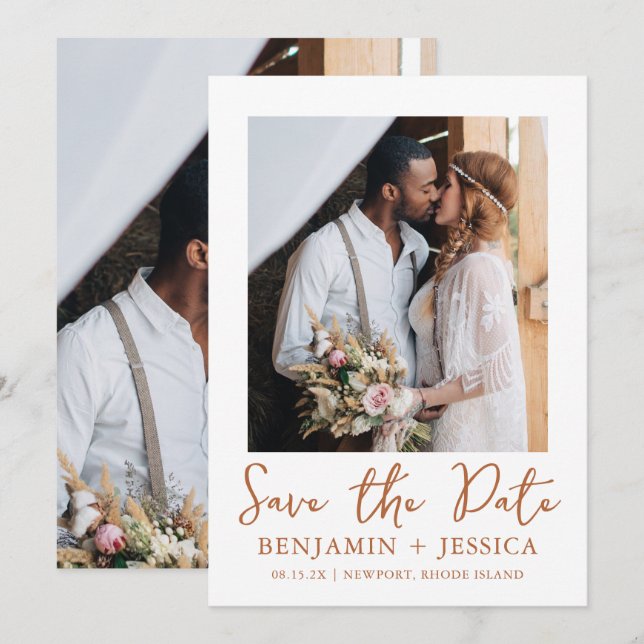 Carte Boho Terracotta deux photos mariage Enregistrer la (Devant / Derrière)