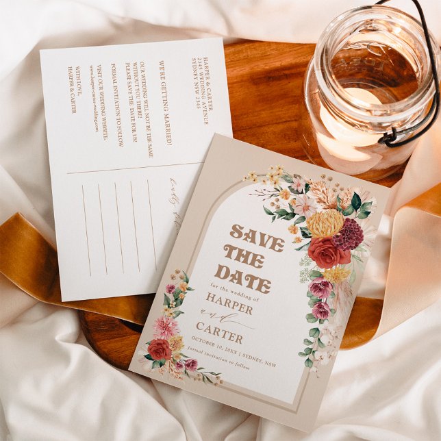 Carte Boho tropical Pampas Grass Enregistrer la date (Créateur téléchargé)