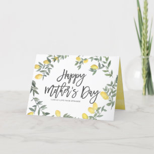 Carte Boho Watercolor Lemon Wreath Joyeuse fête des mère