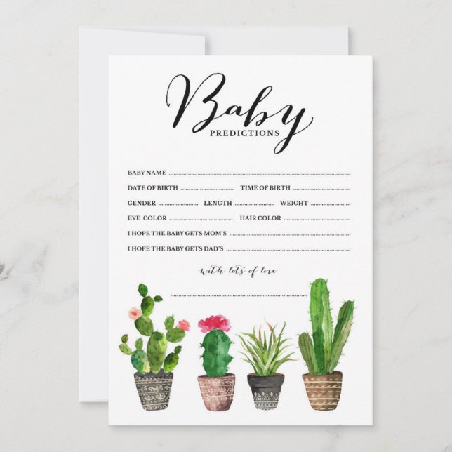 Carte Boho Watercolor Succulents Baby Predictions  (Devant)