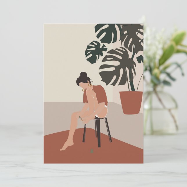 Carte Boho Woman et Monstera Plantes Mode d'été (Debout devant)