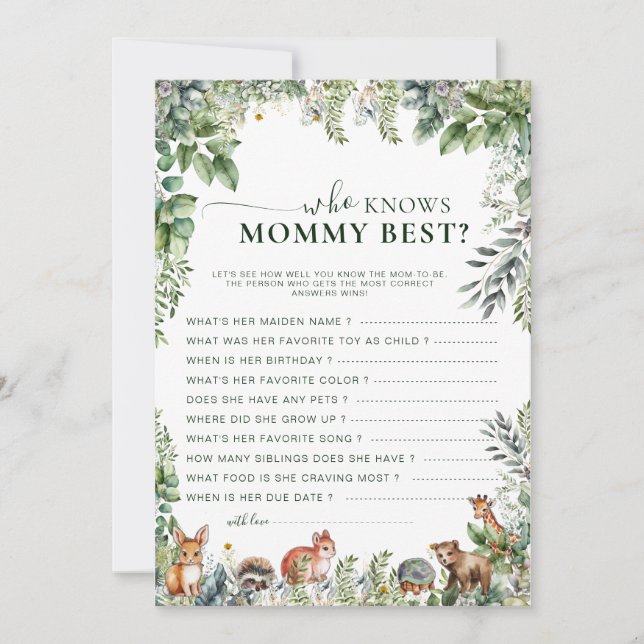 Carte Boho Woodland Green Qui Connaît Mommy Meilleur Jeu (Devant)