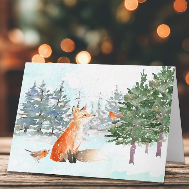 Carte Bois Animaux Aquarelle de Noël (Woodland Fox Christmas Card)