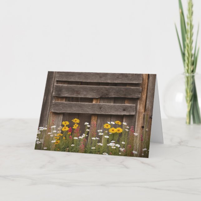 Carte Bois-Barnwood Rustique Avec Fleurs sauvages (Devant)