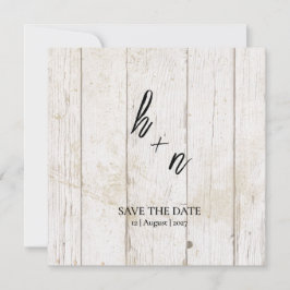 Carte Bois blanc Enregistrer la date Initiales minimalis