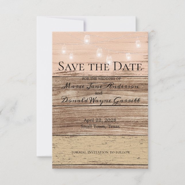 Carte Bois et lanternes roses rustiques (Devant)