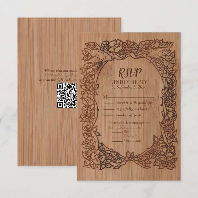 Carte Bois Look Fleur sauvage Bird Frontière Rustique Ma (Devant / Derrière)