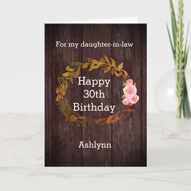 Carte Bois Rustique Aquarelle Florale 30e anniversaire (Devant)