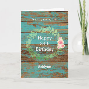 Carte Bois rustique et aquarelle Floral 34e anniversaire