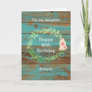 Carte Bois rustique et aquarelle Floral 40e anniversaire