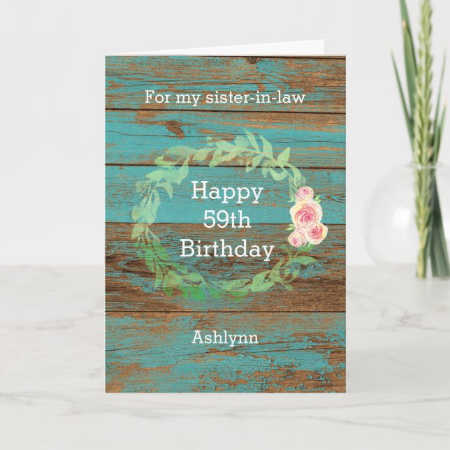 Carte Bois rustique et aquarelle Floral 59e anniversaire (Devant)