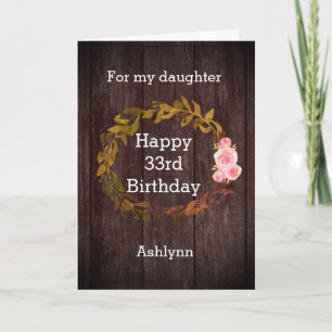 Carte Bois rustique et aquarelle florale 33e anniversair