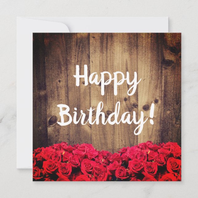 Carte Bois rustique et Rose Anniversaire (Devant)
