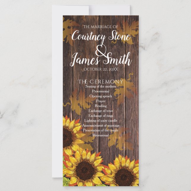 Carte Bois rustique et tournesol | MARIAGE DE AUTOMNE (Devant)