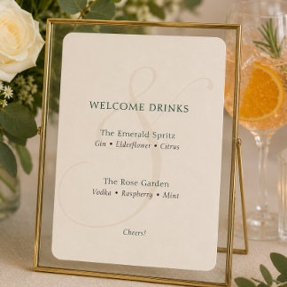 Carte Boissons de signature Émeraude Élégantes Mariage