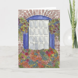 Carte Boîte à fleurs de fenêtre à l'aquarelle