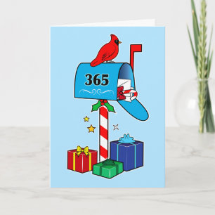 Carte Boîte aux lettres de Noël avec cardinal et paquets