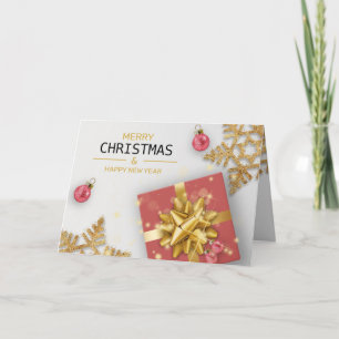 Carte Boîte cadeau rouge boules de Noël Gold Snowflakes