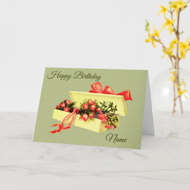 Carte Boîte De Roses Anniversaire Personnalisé (Fleur jaune)