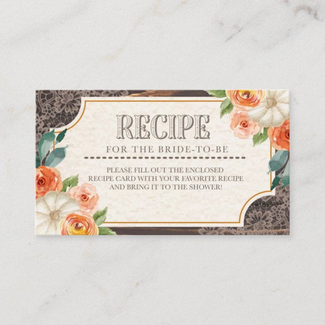 Carte Boîtier Rustic Bois Lace Fall Recette (Devant)