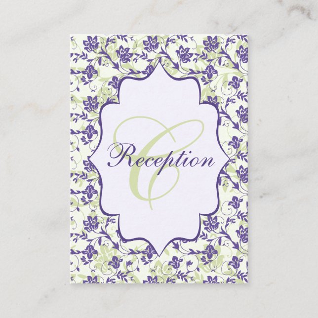 Carte Boîtier violet vert ivoire Floral Damas (Devant)