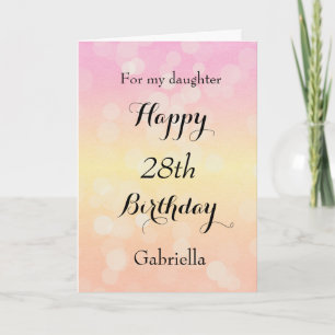 Carte Bokeh jaune et rose 28e anniversaire