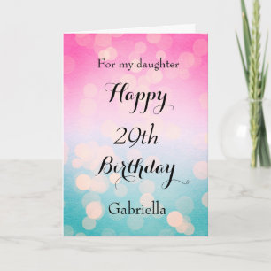 Carte Bokeh rose et bleu 29e anniversaire