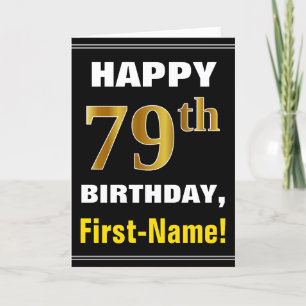 Carte Bold, Black, Faux Gold 79th Birthday w/ Name Card