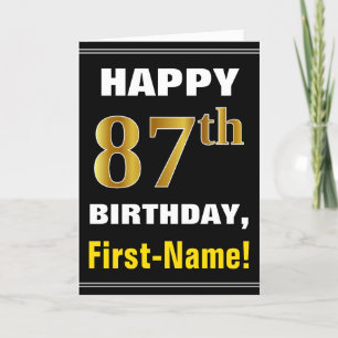 Carte Bold, Black, Faux Gold 87th Birthday w/ Name Card
