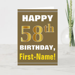 Carte Bold, Brown, Faux Gold 58th Birthday w/ Name Card