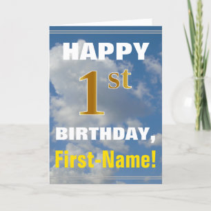 Carte Bold, Ciel nuageux, Faux Gold 1er Anniversaire + N