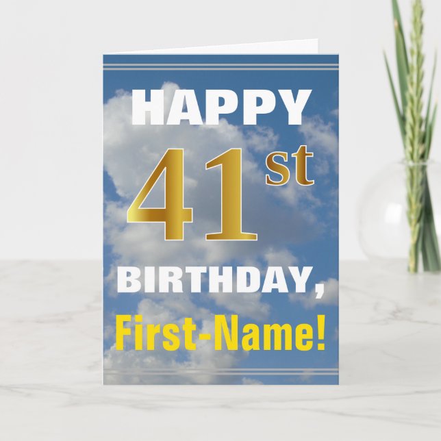 Carte Bold, Ciel nuageux, Faux Gold 41ème Anniversaire + (Devant)