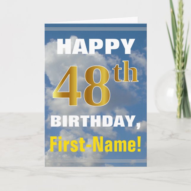 Carte Bold, Ciel nuageux, Faux Gold 48e anniversaire + N (Devant)