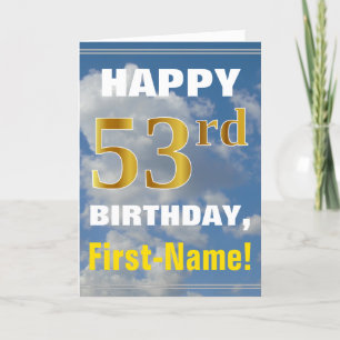 Carte Bold, Ciel nuageux, Faux Gold 53ème anniversaire +