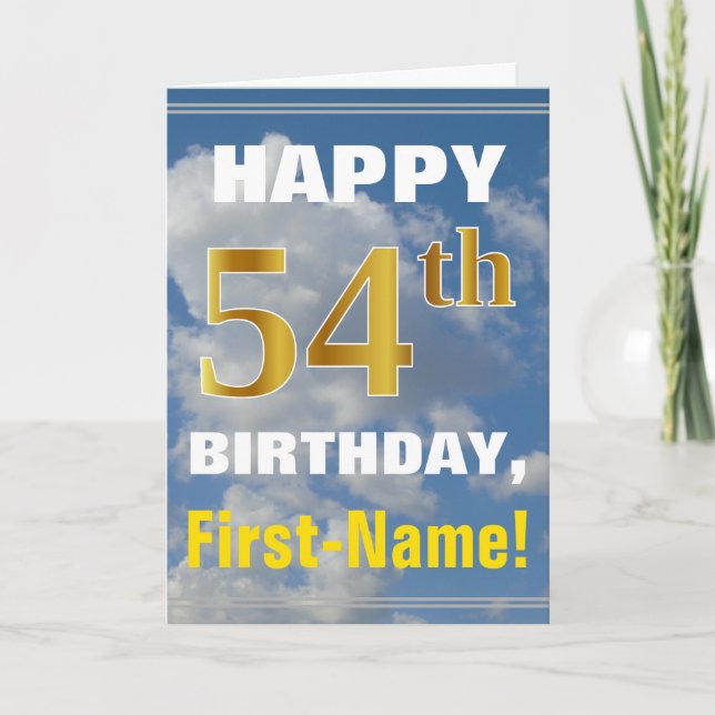 Carte Bold, Ciel nuageux, Faux Gold 54e anniversaire + N (Devant)