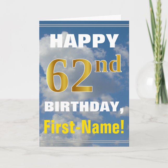 Carte Bold, Ciel nuageux, Faux Gold 62e anniversaire + N (Devant)